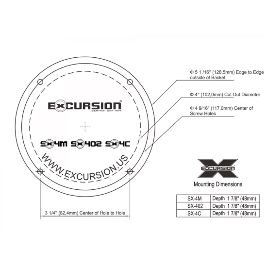 Excursion SX-402 – 2-drożne głośniki współosiowe 100 mm (4